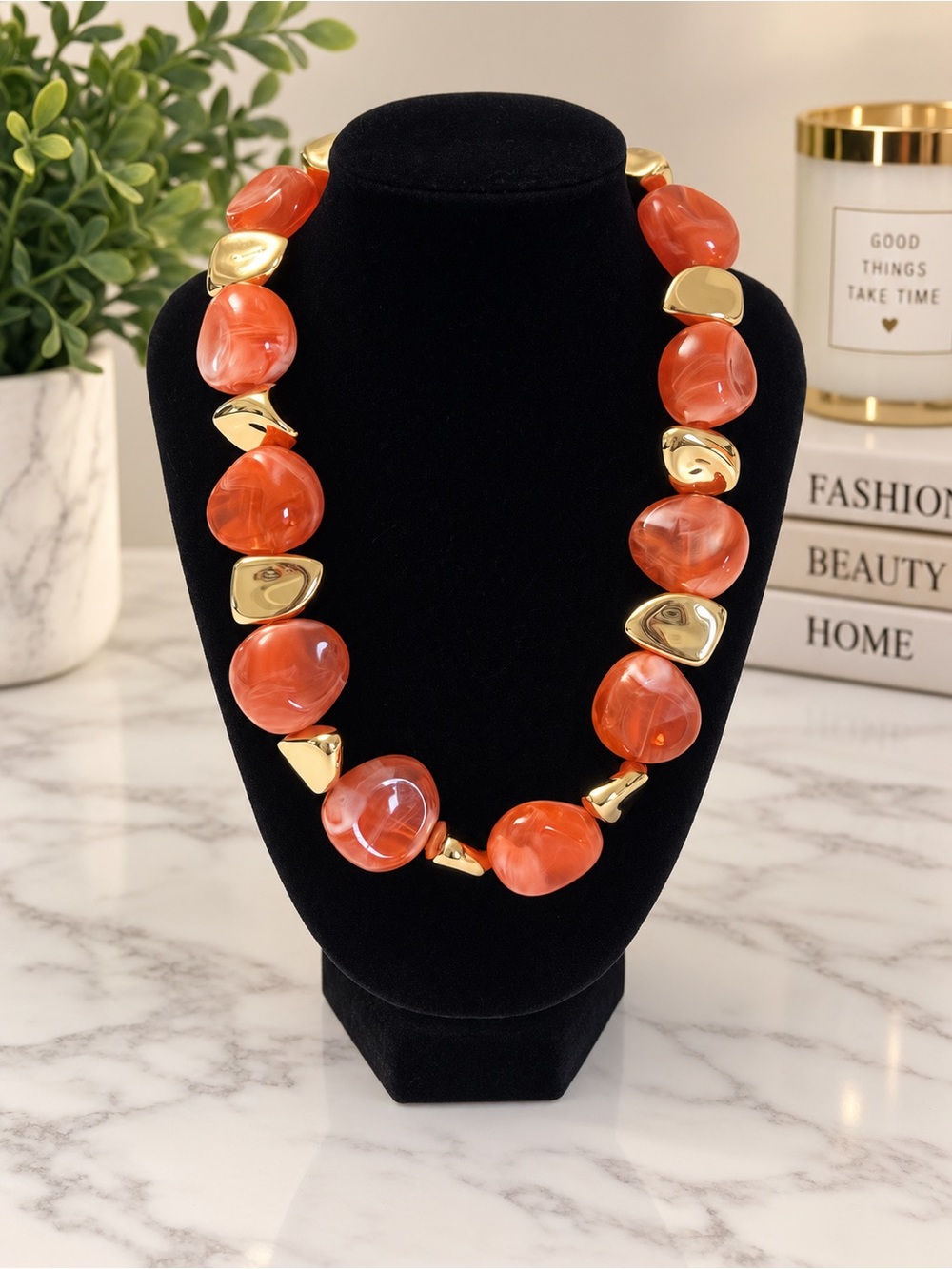 Gold & Orange Statement Necklace - Women Jewelry